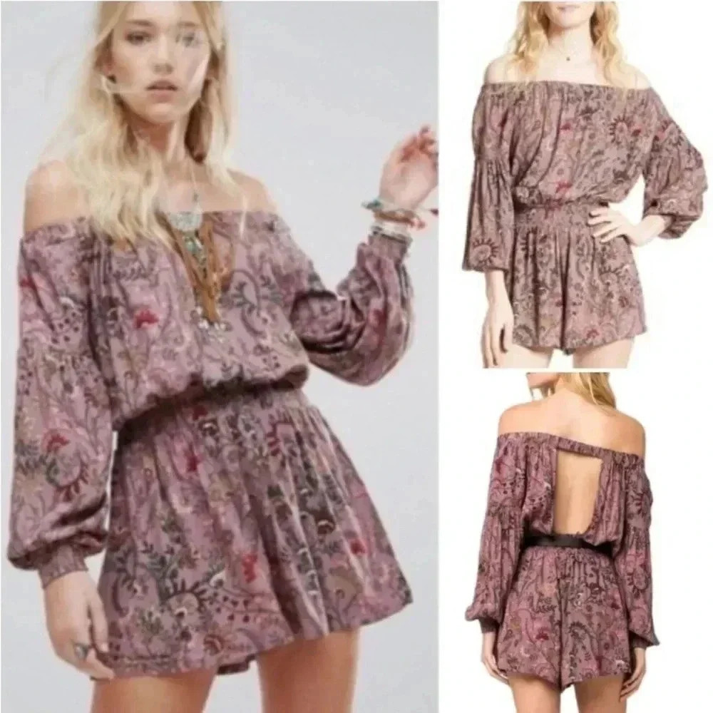 Free People Romper purple paisley boho